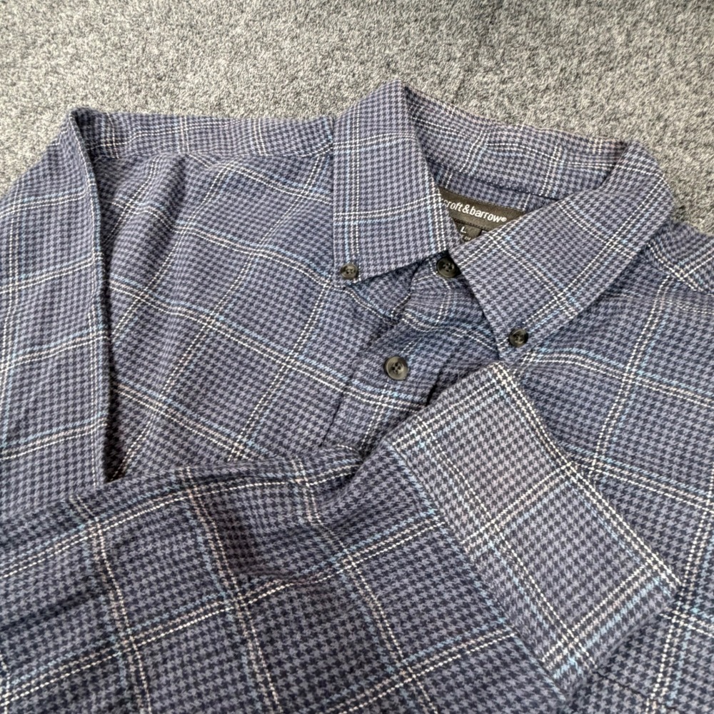 Croft & Barrow Mens Size Large Blue Plaid Houndstooth Flannel Button Down Shirt